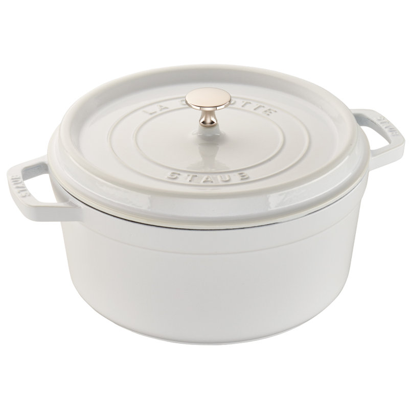 La Cocotte Cast Iron Round Cocotte, White, 7 quarts