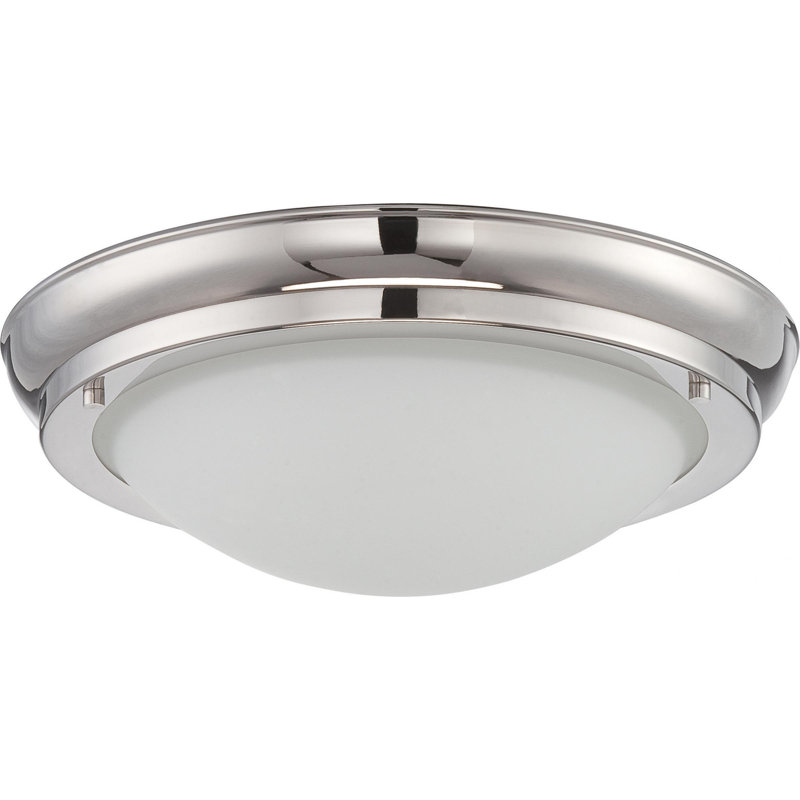 Glass Flush Mount, Polished Nickel, 3.75" H x 12" W x 12" D