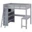 Lit mezzanine double en bois avec bureau et tablette-399196063