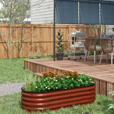 Ensemble de jardin surélevé galvanisé 5 pi x 2 pi 1,4 pi, brun. Pot à fleurs surélevé pour l'extérieur Pour cultiver divers types de plantes. Facile à monter. Auto-vidange. Acier, épaisseur 0,6 mm, L 59 po x l 23,5 po x 16,5 po