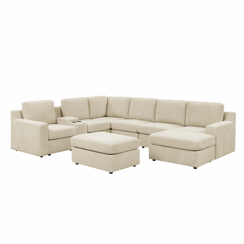 Larnwick Sectional, Beige Corduroy