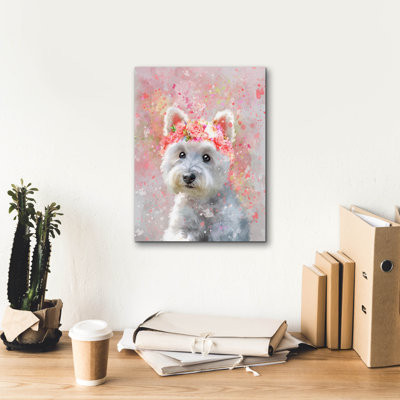 «Flower Crown West Highland Terrier 2» par Furbaby Affiliates, art mural sur toile