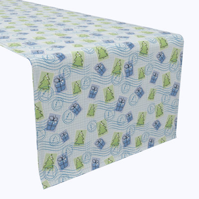 Edrian  Table Runner, 100% Cotton, Holiday Postage Stamps