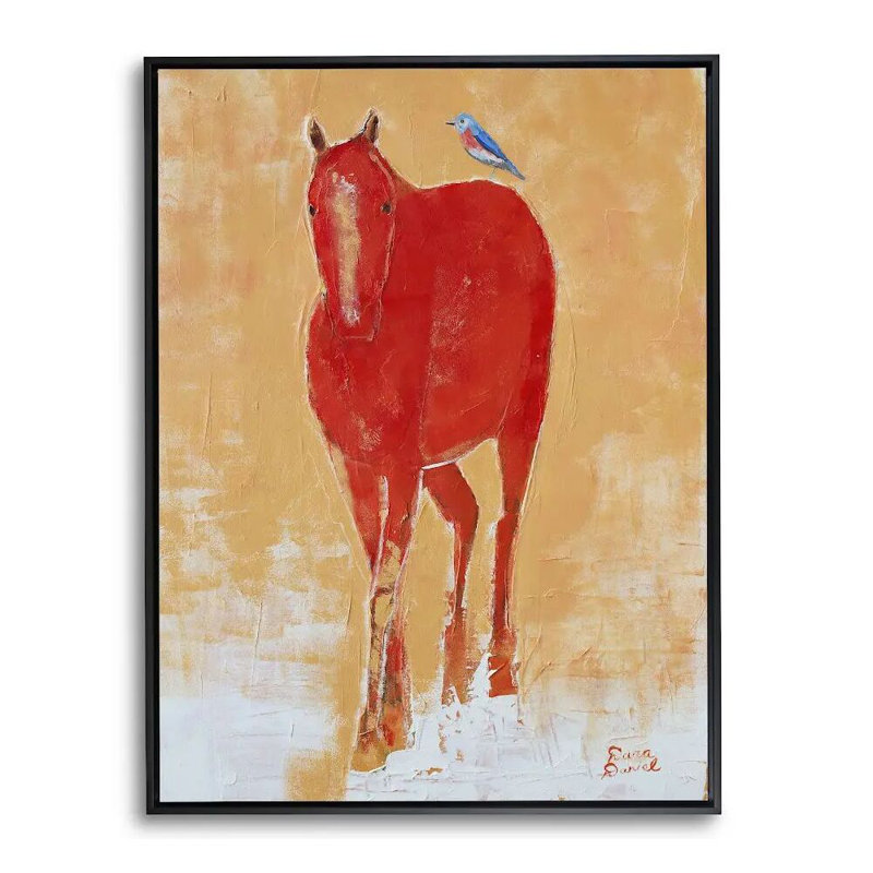 Red Horse Print by Dara Daniel, Black Floater Framed Canvas, No Mat, 34" H x 26" W