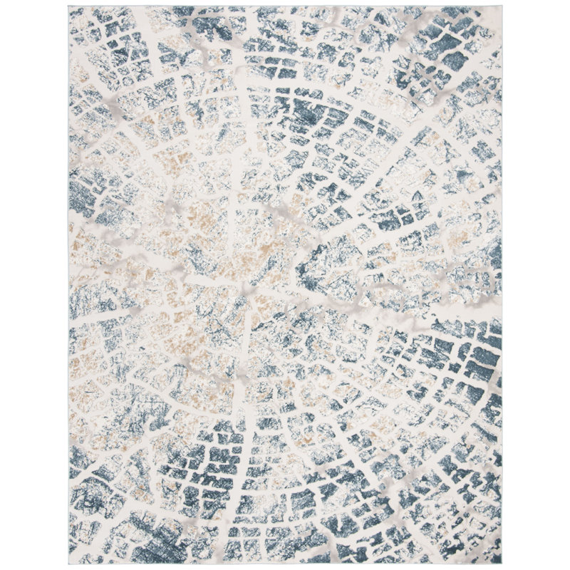 Tapis crème / bleu sarcelle, Rectangle 9 pi x 12 pi