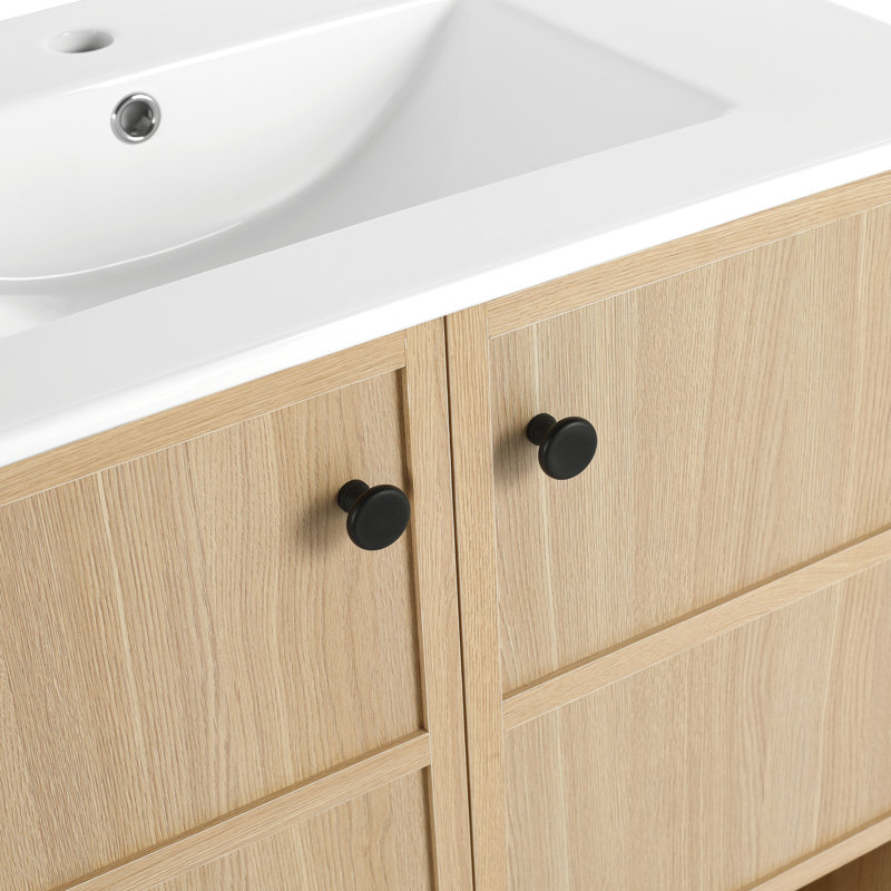 Meuble-lavabo de 30 po avec lavabo en céramique, porte à fermeture en douceur et grande armoire en chêne, apparence attrayante