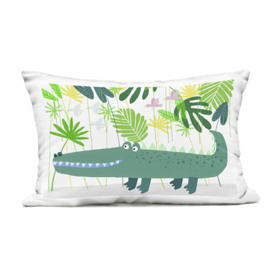 Coussin d'extérieur imprimé Crocodile Jungle & Leaves, par Carla Daly, 14 x 7 x 20