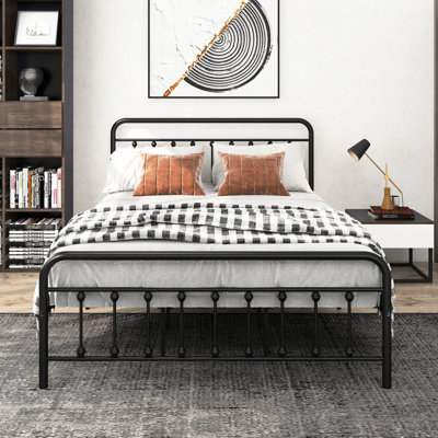 Queen Size Metal Platform Bed Frame, , Quiet, Vintage Design, And Easy Under - Access Frame Size, No Box Spring Needed, Strong Support, Quiet Comfortable Experience