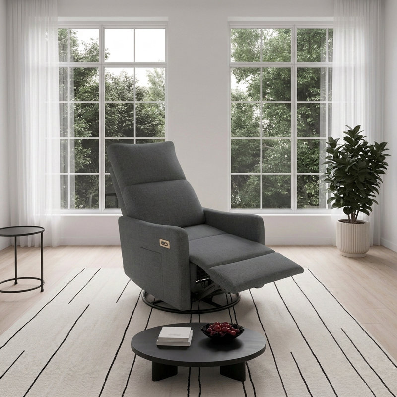 Chaise berçante inclinable électrique pivotante 270 ° avec USB et rangement pour petits espaces, Gris foncé