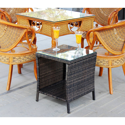 Laylia Outdoor Table Outdoor Coffee Table With Glass Top 19.25x 19.25x 21inch (L X W X H)