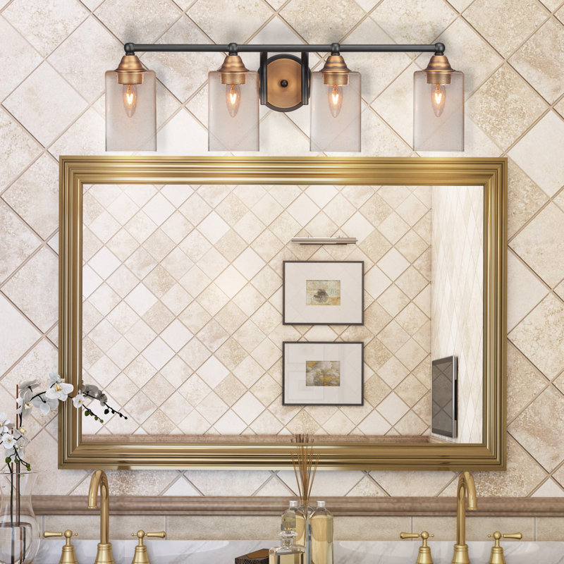 Michell 4-Light Bath Bar, Matte Black/Brushed Gold