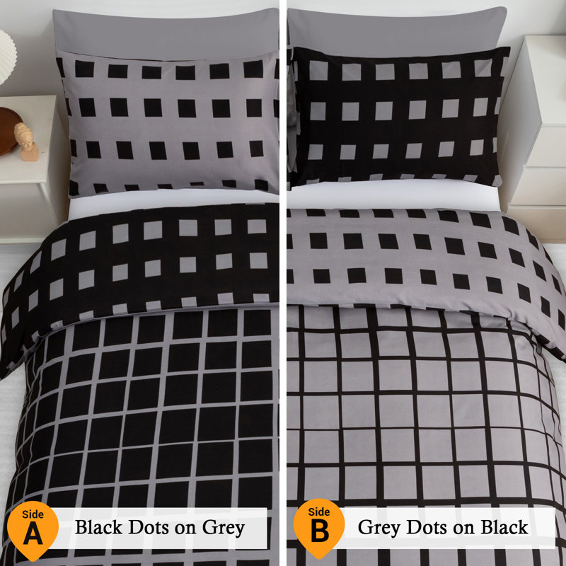 Premium Duvet Cover Set Dotty Pattern Double Brushed Microfiber Reversible With Zipper Closure & Corner Ties