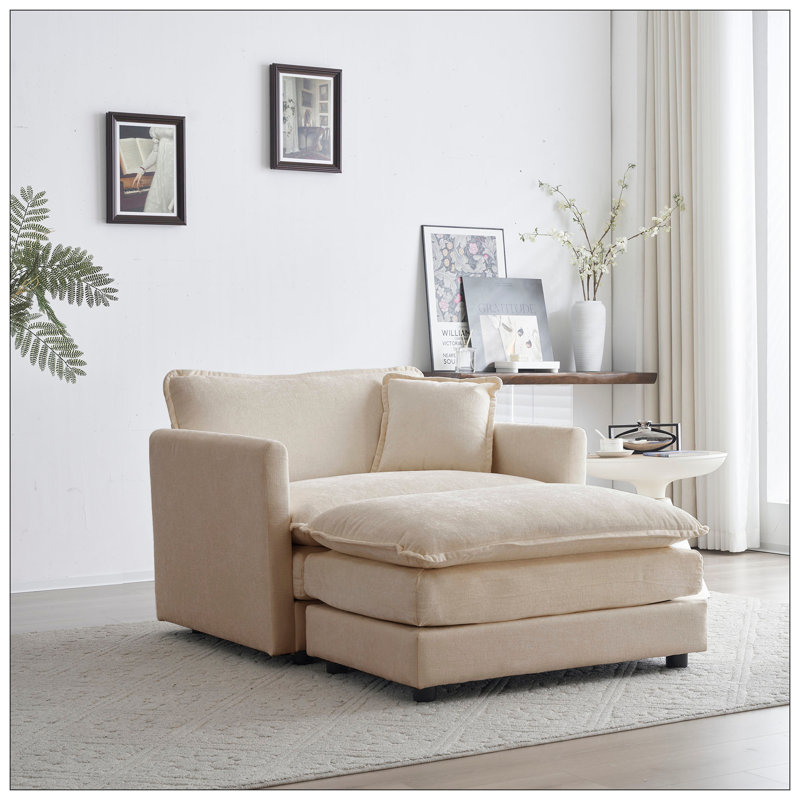 Fauteuil d'appoint avec repose-pieds Raille, Beige