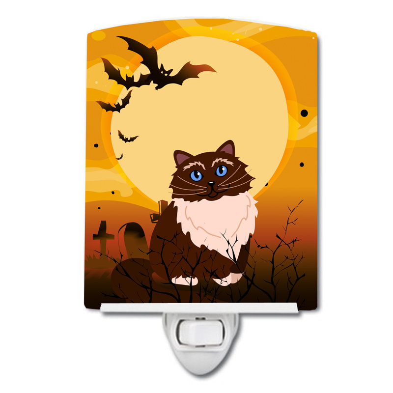 Éclairage de nuit en céramique pour chat himalaya Halloween