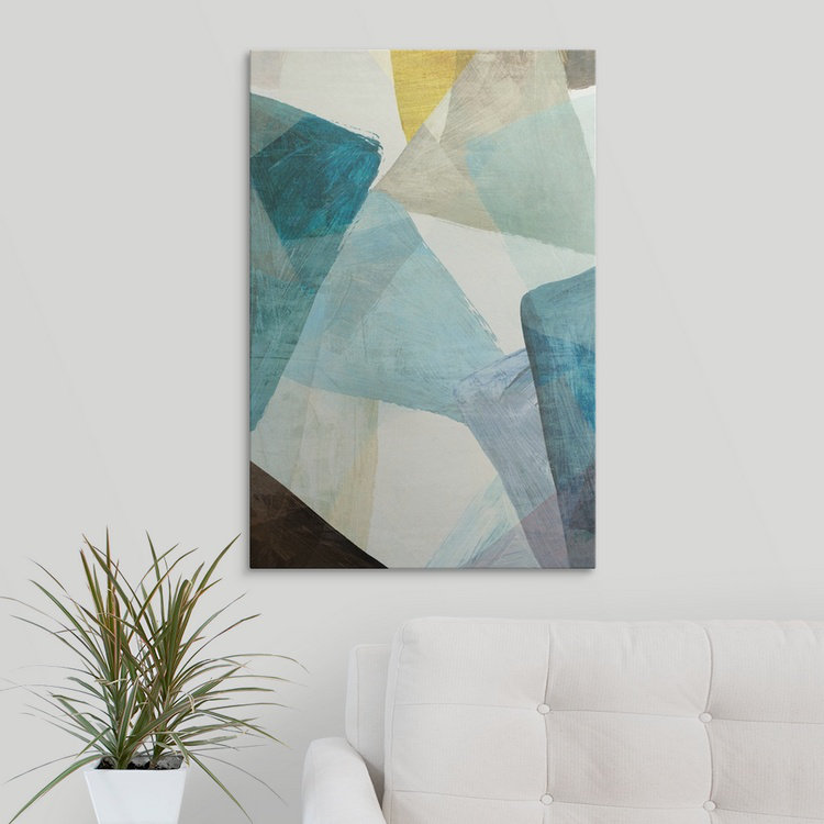 «Blue Geometric I» Brittley, reproduction d'art, H 26 po x l 20 po x P 1 po, Cadre noir