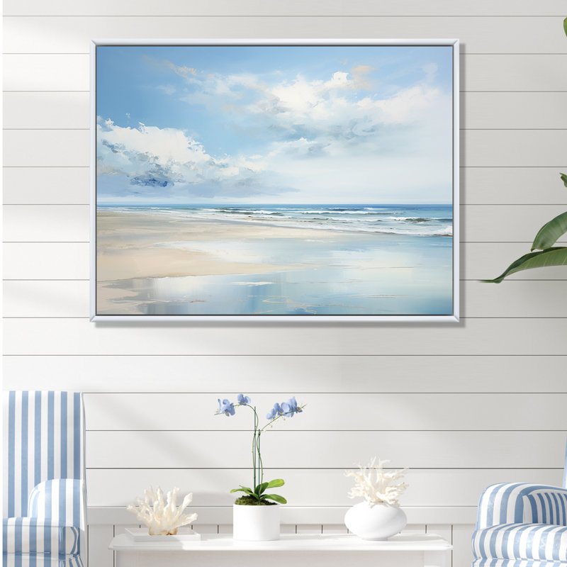 Popham - océan côtier, reproduction d'art sur toile encadrée, H 34 po x l 44 po x P 1,5 po, Cadre flottant blanc