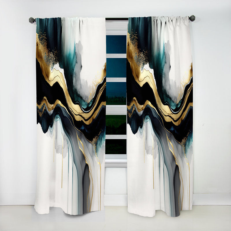 Armutalan - Abstract Geode Marble White And Gold III - Abstract Marble Curtain - Velvet Room Darkening - 1 panel