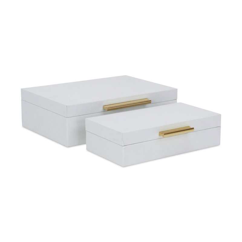 Rebeka 2 Piece Faux Leather Decorative Box Set, White