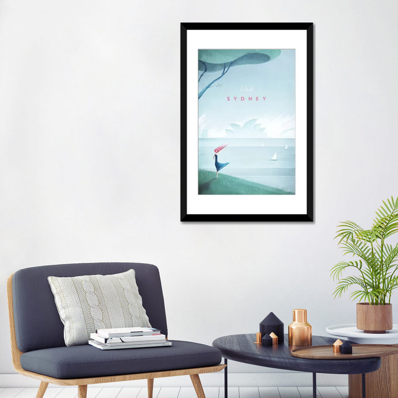 «Sydney» sur toile, H 32 po x l 24 po x P 1 po, Papier d'art encadré noir, Blanc