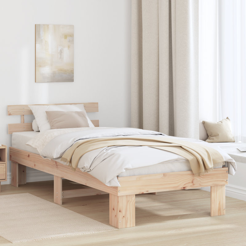 Vidaxl Bed Frame With Headboard Solid Wood Pine, European Single (90 x 200 cm), Natural