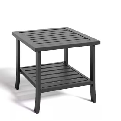 19in Brown Metal 2-Tier Outdoor Side Table | All-Weather
