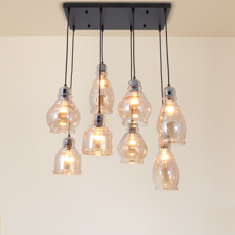  8 - Light Dimmable Cluster Pendant With Matte Black Finsh