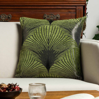 Art Deco Fan Cushion in Moss Green