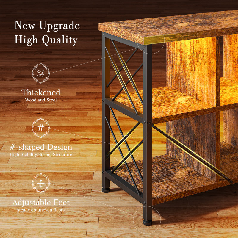 6-cube Bookcase With Led Lights & Charging Ports, Sturdy Storage Organizer For Home Office/living Room/bedroom 43.31"W ×13.78"D × 29.92"H