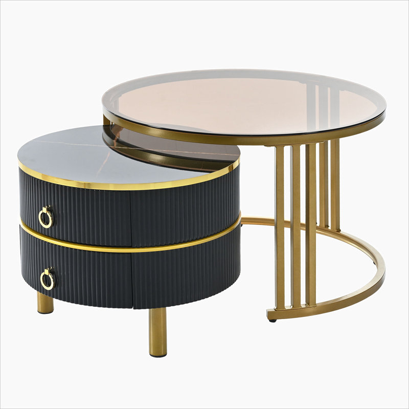 Stackable Coffee Table with 2 Drawers, Black