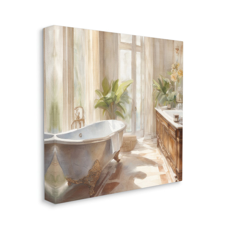 Sunlit Bathroom View par Kim Allen - impression sur toile tendue, H 17 po x l 17 po x P 1,5 po