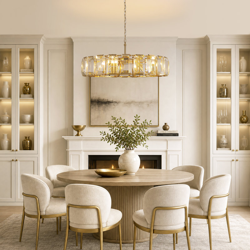 10-Light Dimmable Modern Drum Crystal Chandelier