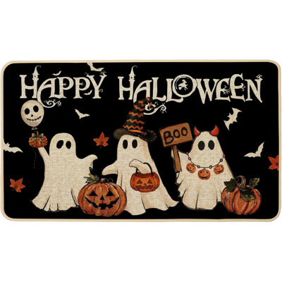 Halloween Ghost Doormat 17X29 Inch Indoor Outdoor Outside,Spooky Pumpkin Bat Happy Front Welcome Door Mat Non-Slip Rubber Backing Seasonal Fall Kitchen Entrance Floor Decoration