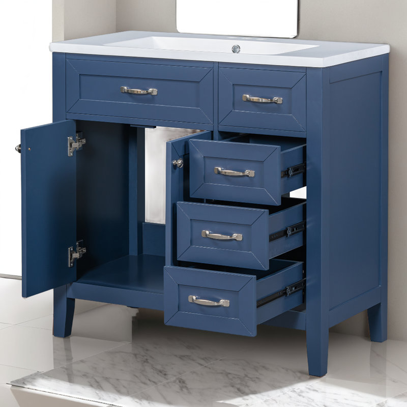 36"Modern Bathroom Vanity with Ceramic Sink, Soft-Close Drawers, Water-Resistant Solid Wood Frame - CARB Certified