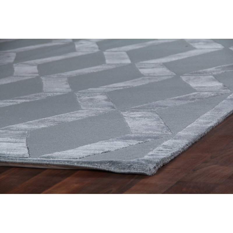 Metro-Velvet Geometric Area Rug in Blue, Rectangle 4' x 6'