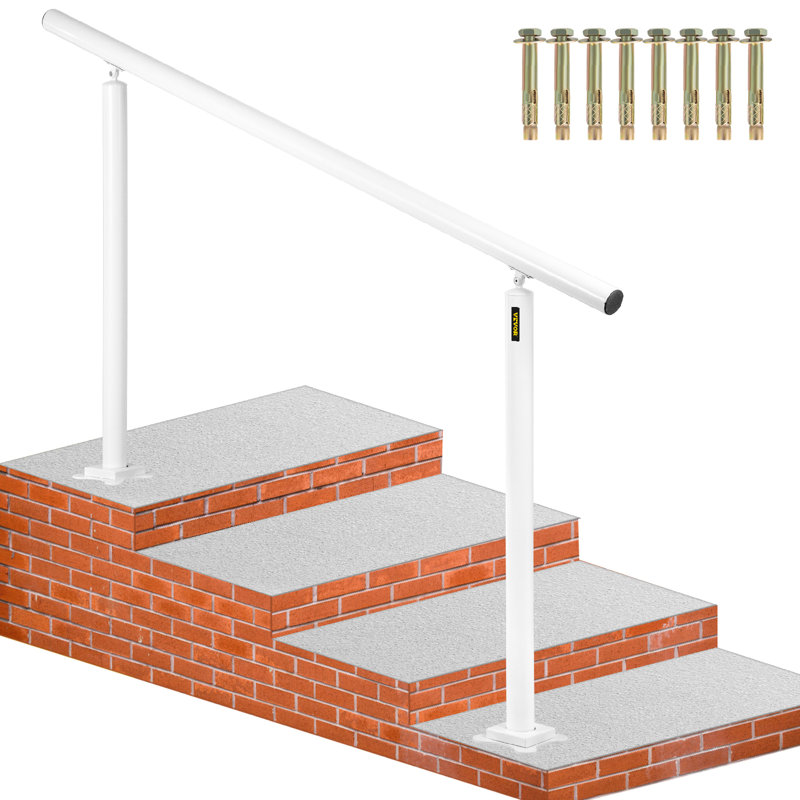 White Aluminum Adjustable Outdoor Stair Handrail for 0-5 Steps