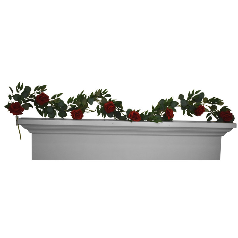 Guirlande 72 "Faux Roses Eucalyptus, Rouge