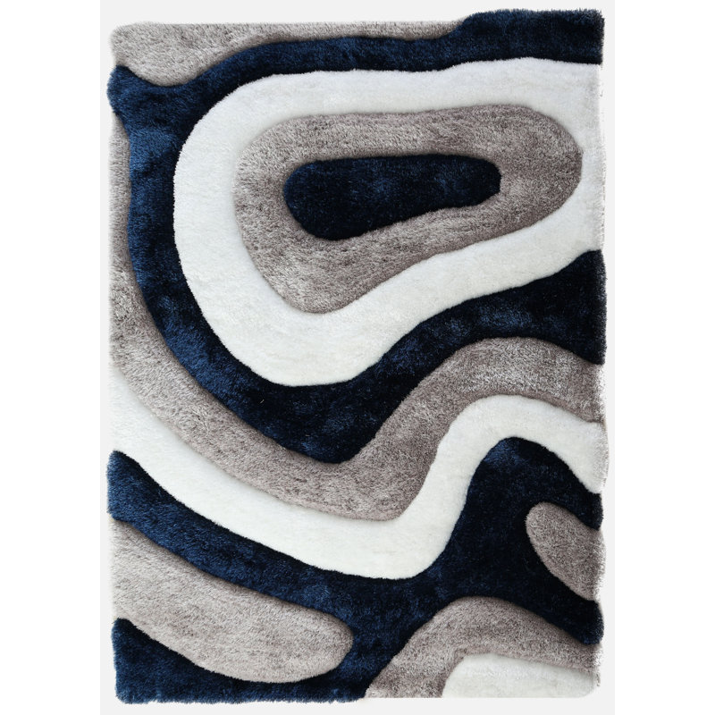 Thionville Shag Blue/Grey/White Shag Area Rug, Rectangle 5' x 7'