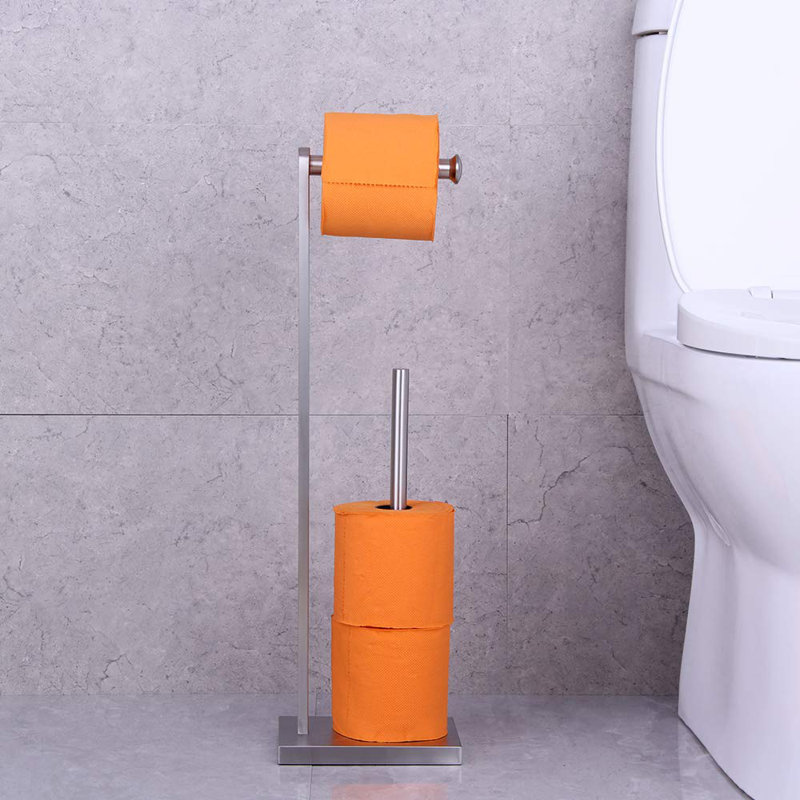 Porte-papier hygiénique sur pied en acier inoxydable brossé avec rangement - résistant à la rouille, facile à nettoyer