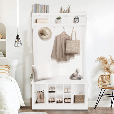 5-in-1 Entryway Furniture Entryway Hall Tree With Storage Cabinet And Top Shelf