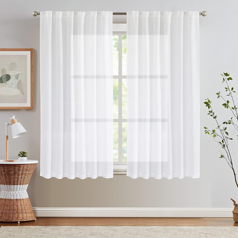 Linen Blend Farmhouse Back Tab Light Filtering Curtains, 50" W x 84" L, White