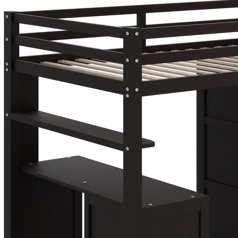 Lit mezzanine avec tiroirs, bureau et garde-robe, Espresso