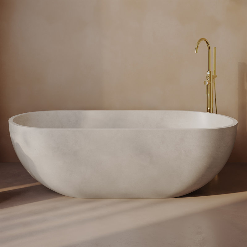 Claire 60" Freestanding Concrete Bathtub In Sand, Drain Included, Matte Sand