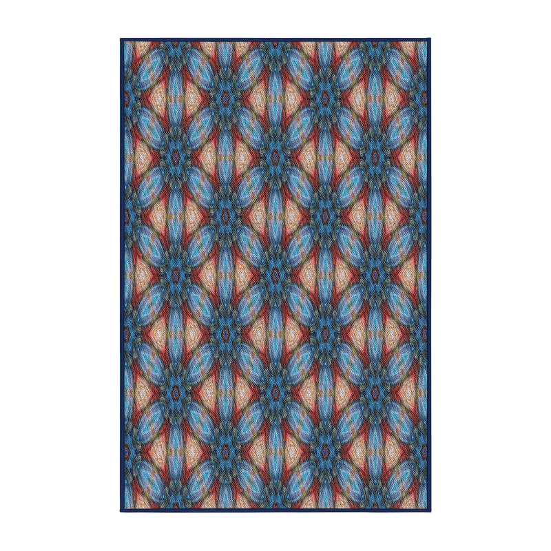 Bleu géométrique/Tapis décoratif rouge, Rectangle 6 pi x 9 pi