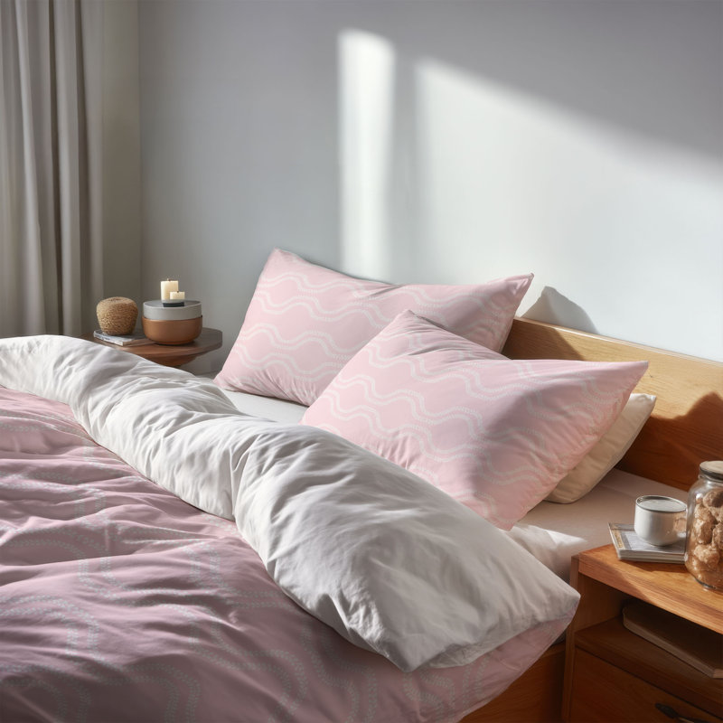 Ensemble d'édredon léger Wavy Vine, Édredon grand + 2 taies d'oreiller standard, Rose