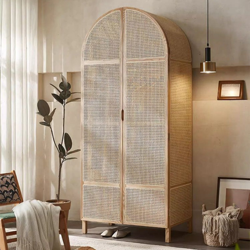 Armoire moderne en rotin, Naturel, H 78,74 po x l 33,46 po x P 21,65 po