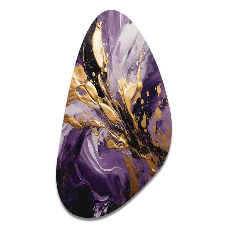 «Mauve et or liquide Magic II», décoration murale asymétrique abstraite en métal, impression d'art en forme de mauve unique