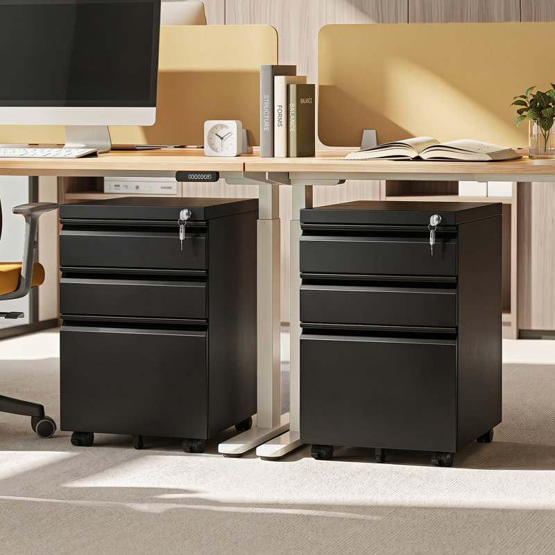 Markiese 3 Drawer Metal File Cabinet with Lock, Mobile Filing Cabinet for Home Office, Letter & Legal Size Compatible, Black File Cabinet, Printer Cabinet