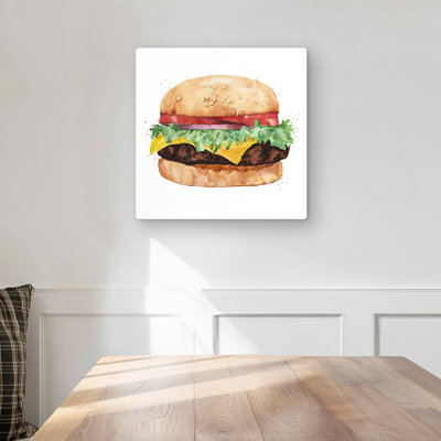 Watercolor All Dressed Cheeseburger - Kitchen Metal Print Decor