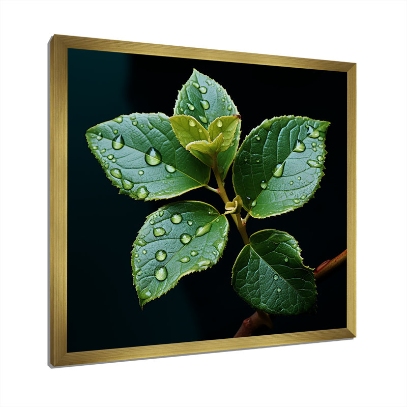 Bleu sarcelle Tranquility Leaf Expression I, Cadre doré simple, H 30 po x l 30 po x P 1 po