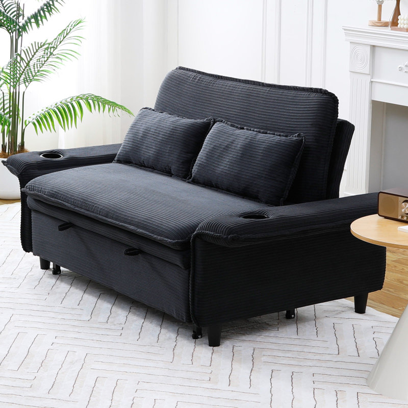 Canapé-lit multifonctionnel avec tissu rayé distinctif, Noir